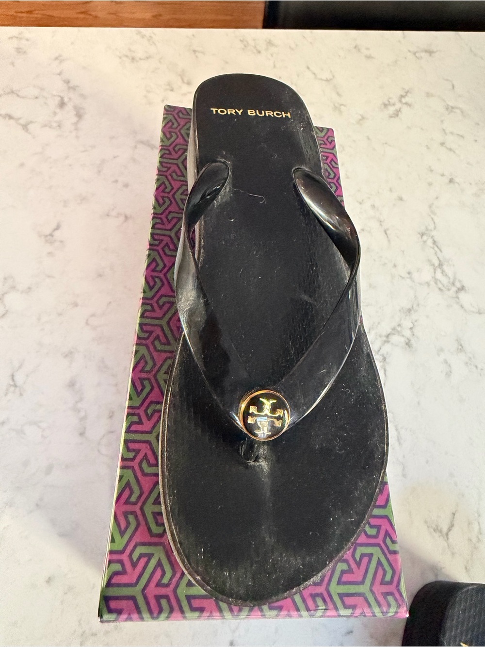 Tory Burch Black Cut-Out Wedge Flip Flop - Picture 3 of 5